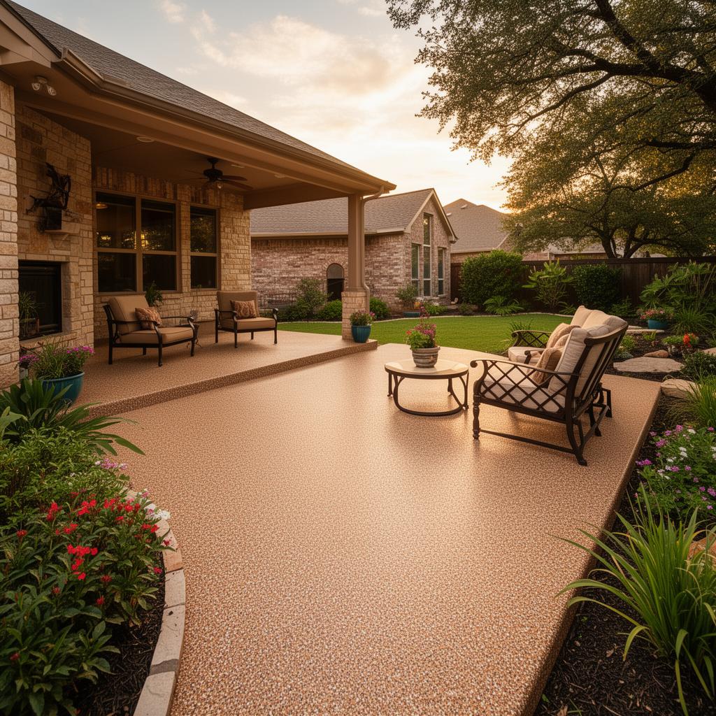Coated concrete back patio at a Fort Worth area home
